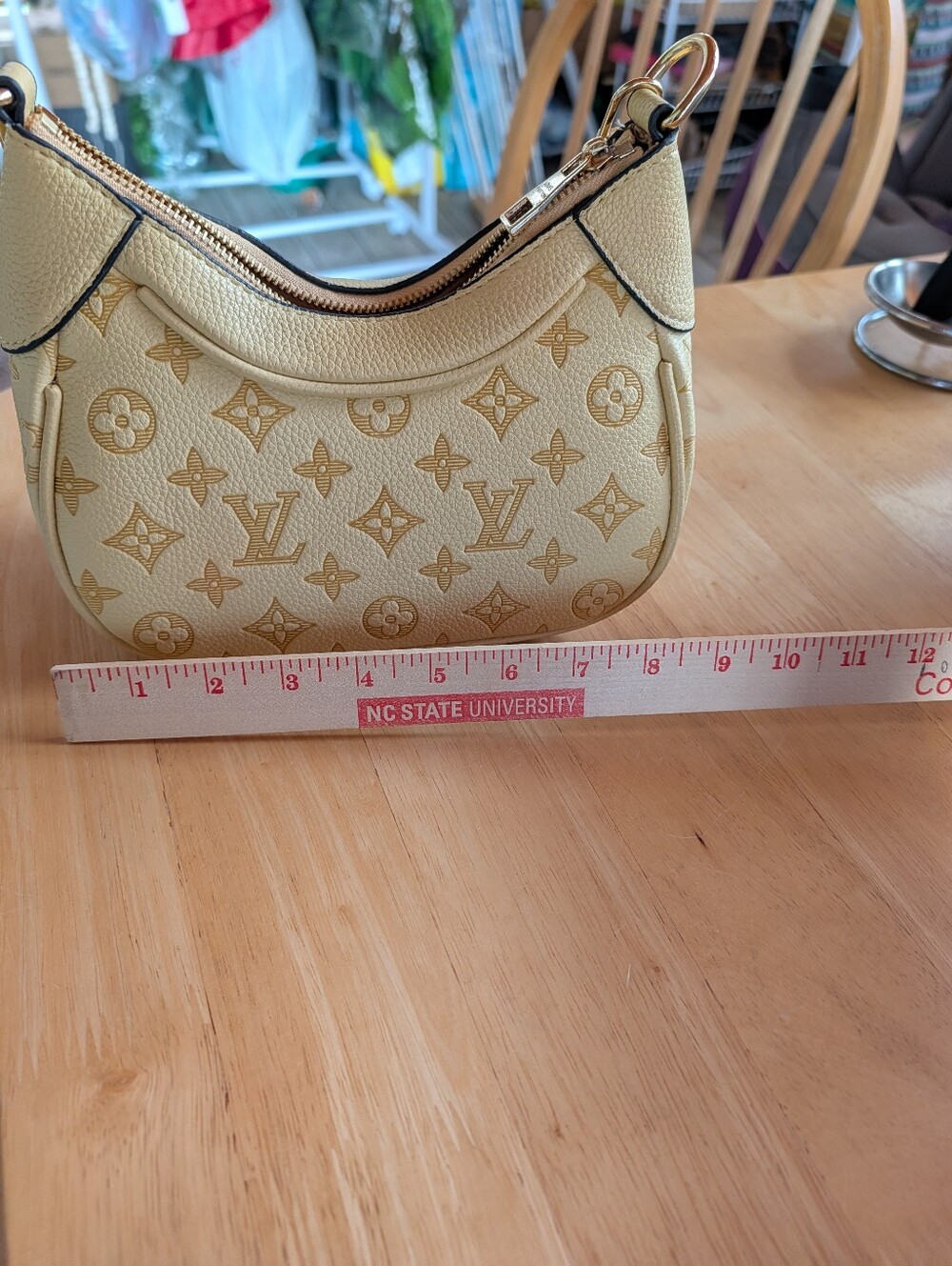 Designer Inspired Yellow Embossed Monogram Shoulder Bag - Picture 11 of 11